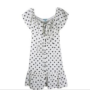 NEW She + Sky black white stars ruffle button dress small